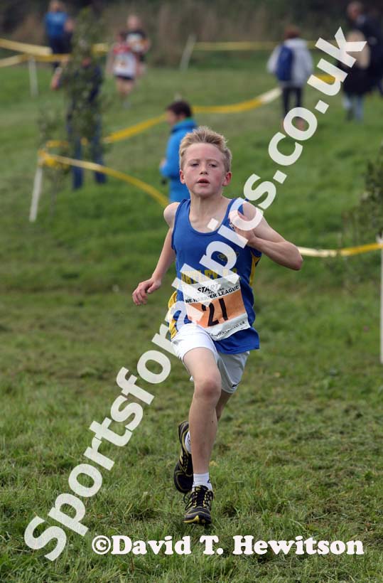 Matthew Cleugh (Birtley) wins the under-11 boys at the Sherman Cup, Hedley Farm, Tanfield,  County Durham.